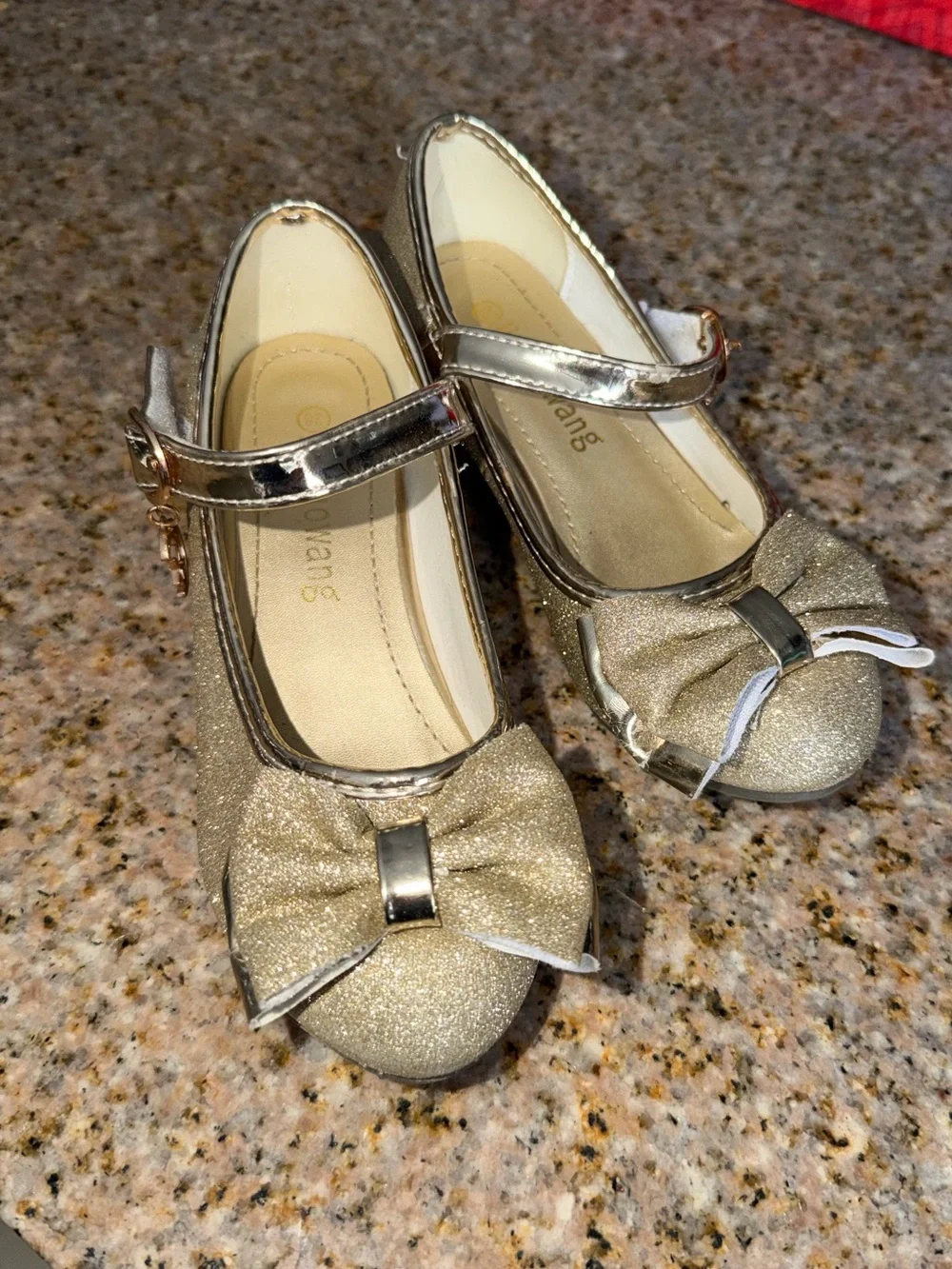 Girls Gold Glitter Mary Jane Bow Shoes size 11